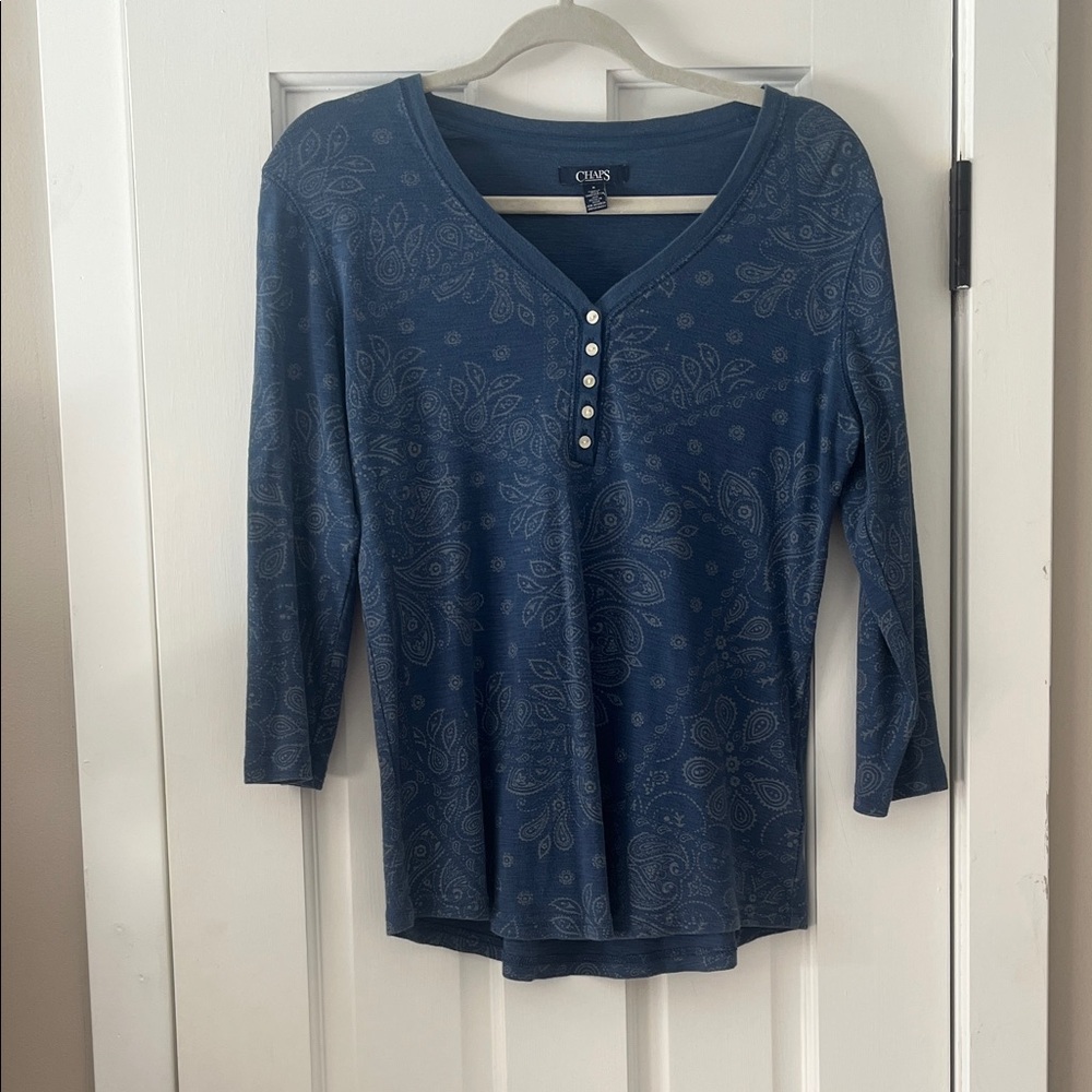 Chaps Navy Paisley Long Sleeve Top